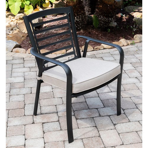Hanover - Pemberton 3pc: 2 Aluminum Dining Chairs w/ Cushion and 1 30" Square Glass Table - Cast Ash/Gunmetal-United Backyard