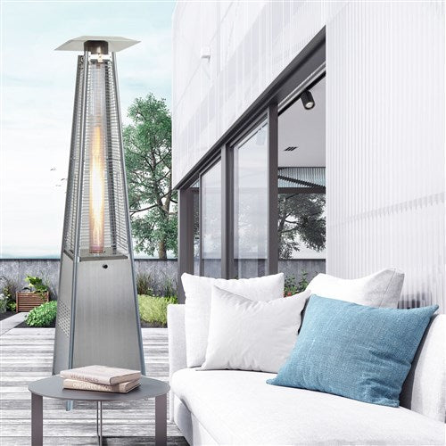 Hanover - Pyramid Patio Heater, 7' Tall, Propane Flame Glass, 42,000 BTU - Stainless-United Backyard