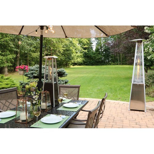 Hanover - Pyramid Patio Heater, 7' Tall, Propane Flame Glass, 42,000 BTU - Stainless-United Backyard