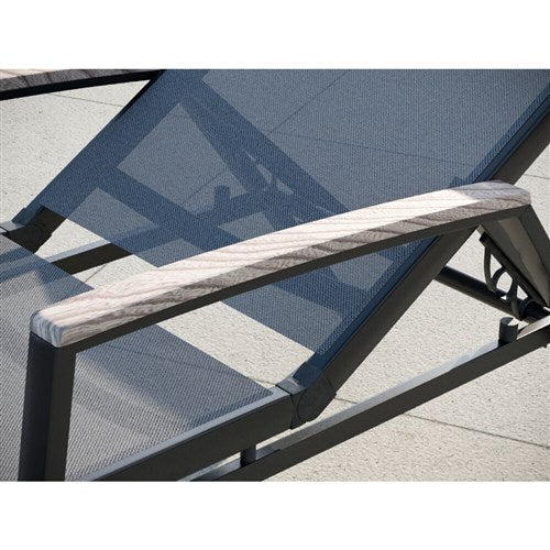 Hanover - Seaside Alum Chaise Lounge with Fauxwood Arms - Grey/Wood-United Backyard