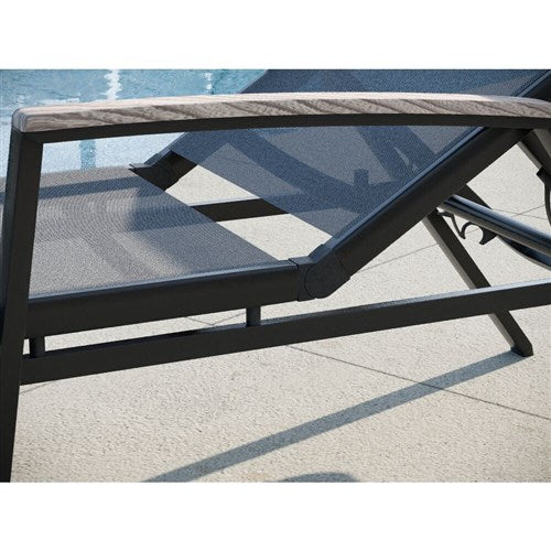 Hanover - Seaside Alum Chaise Lounge with Fauxwood Arms - Grey/Wood-United Backyard