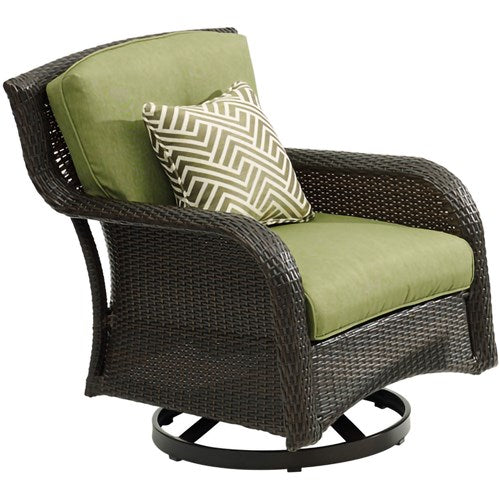 Hanover - Strathmere 4pc: Loveseat, 2 Swivel Gliders, Woven Coffee Table - Brown/Green-United Backyard