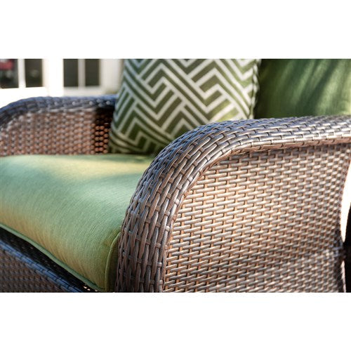 Hanover - Strathmere 4pc: Loveseat, 2 Swivel Gliders, Woven Coffee Table - Brown/Green-United Backyard