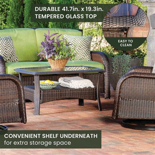 Hanover - Strathmere 4pc: Loveseat, 2 Swivel Gliders, Woven Coffee Table - Brown/Green-United Backyard