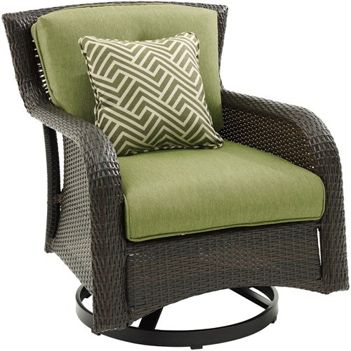 Hanover - Strathmere 4pc: Loveseat, 2 Swivel Gliders, Woven Coffee Table - Brown/Green-United Backyard