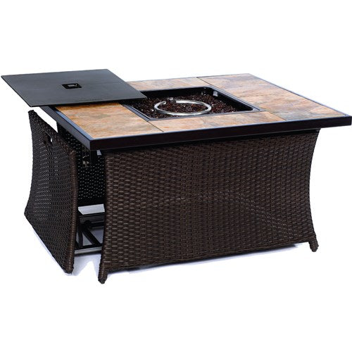 Hanover - Traditions 5pc: 4 Deep Seating Rockers and Woven Fire Pit with Tile Top - Tan/Bronze-United Backyard