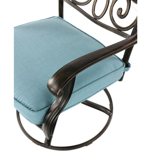 Hanover - Traditions 5pc Fire Pit: 4 Swivel Rockers, Square KD Fire Pit w/Tile - Blue/Tile-United Backyard