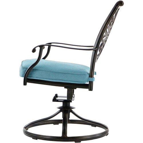 Hanover - Traditions 7pc: 6 Swivel Rockers, 42x84" Glass Top Table - Blue/Glass-United Backyard
