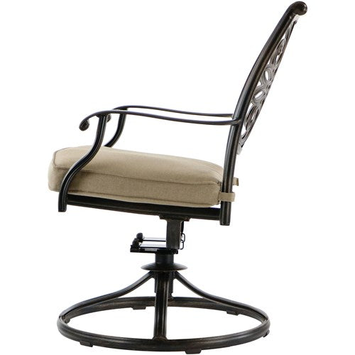 Hanover - Traditions 9pc: 8 Swivel Rockers, 60" Square Glass Top Table, Umbrella, Base - Tan/Glass-United Backyard