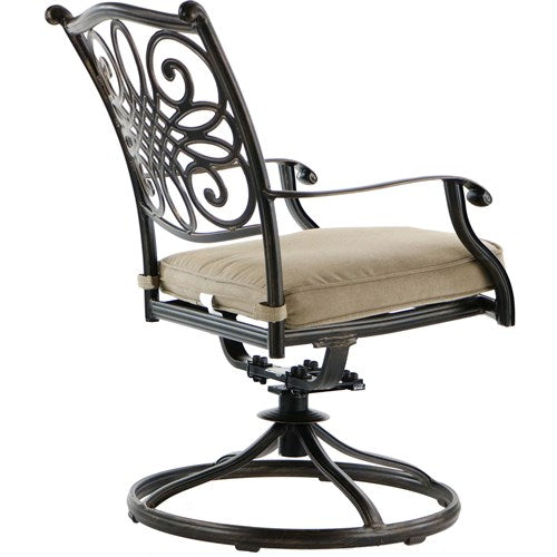 Hanover - Traditions 9pc: 8 Swivel Rockers, 60" Square Glass Top Table, Umbrella, Base - Tan/Glass-United Backyard