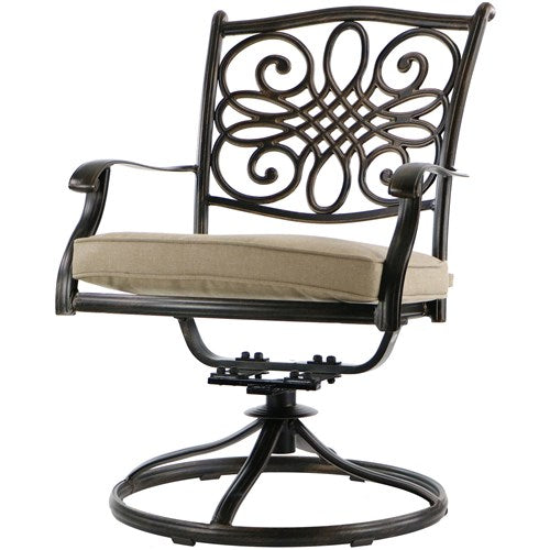 Hanover - Traditions 9pc: 8 Swivel Rockers, 60" Square Glass Top Table, Umbrella, Base - Tan/Glass-United Backyard