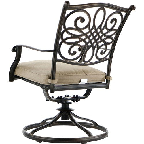 Hanover - Traditions 9pc: 8 Swivel Rockers, 60" Square Glass Top Table, Umbrella, Base - Tan/Glass-United Backyard