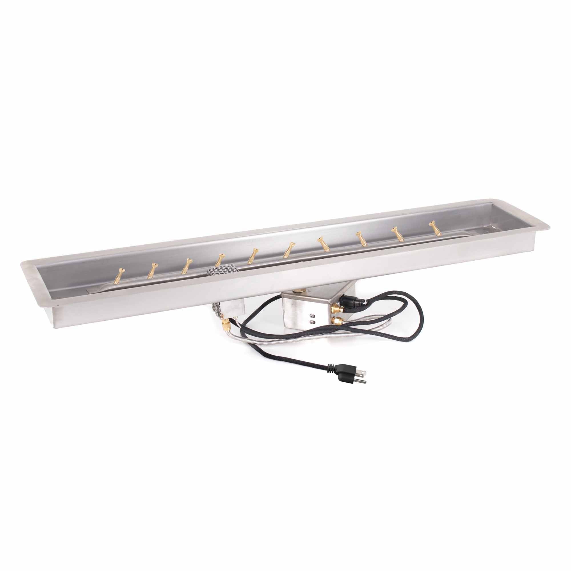 The Outdoor Plus - 48 Inch Rectangular Drop-In Pan and 36 Inch Brass Linear Bullet Burner-United Backyard