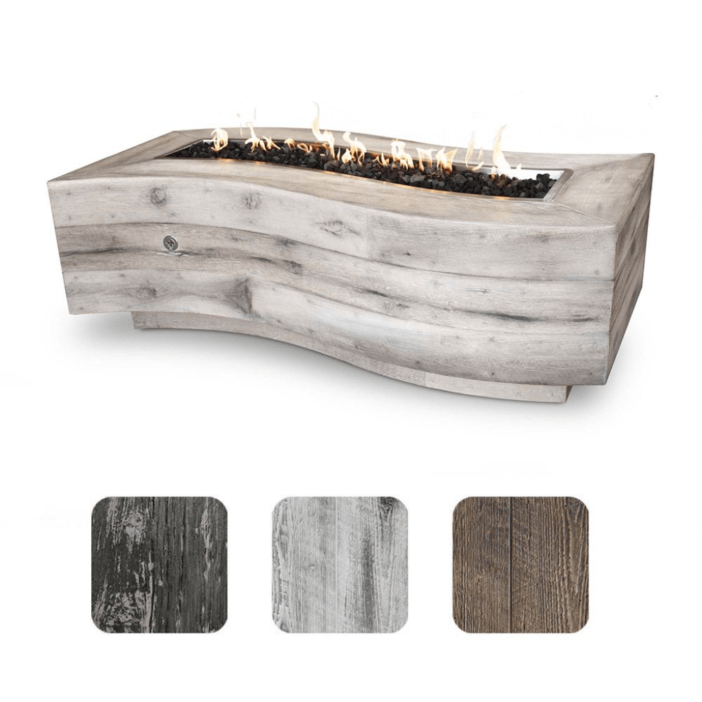 The Outdoor Plus - 72" Big Sur GFRC Wood Grain Concrete Rectangle Gas Fire Pit - Liquid Propane - Ivory-United Backyard