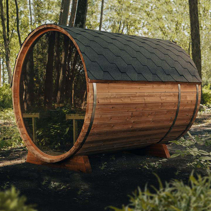 SaunaLume™ Red Cedar 2-4 Person Commercial Sauna Outdoor Room Panoramic Barrel Sauna